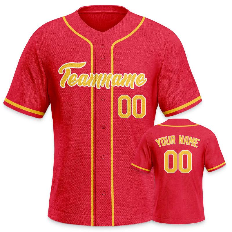Custom Red Gold-White Authentic Baseball Jersey-3