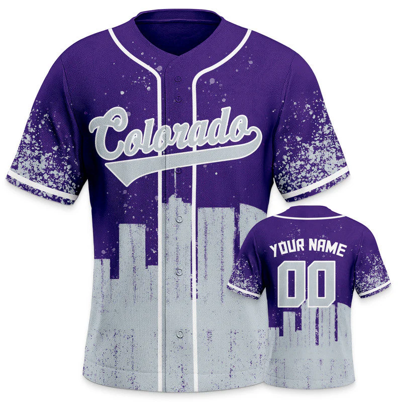 Custom 3D Graffiti Purple Gray-White Authentic Baseball Silhouette Jersey