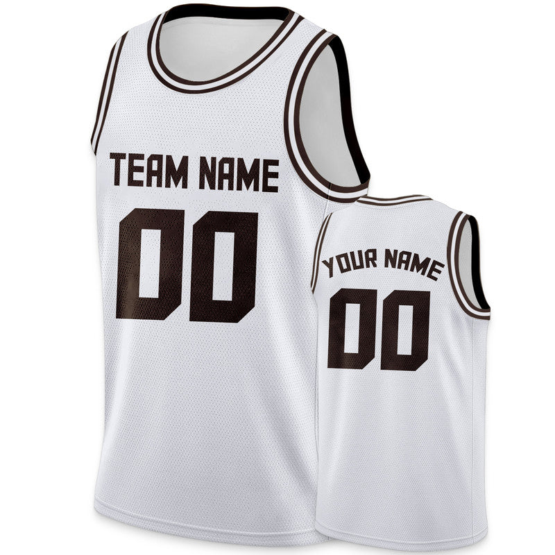 Custom White Brown Round Neck Rib-Knit Basketball Jersey