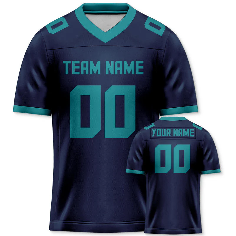 Custom Navy Aqua Mesh Authentic Football Jersey