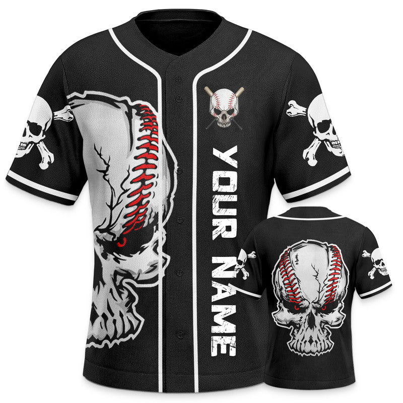 Black Pitch A Ball Skull Custom Baseball Jersey