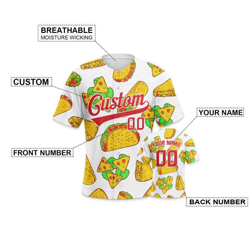 Custom White Gold-Red 3D Pattern Design TACO Authentic Baseball Jersey