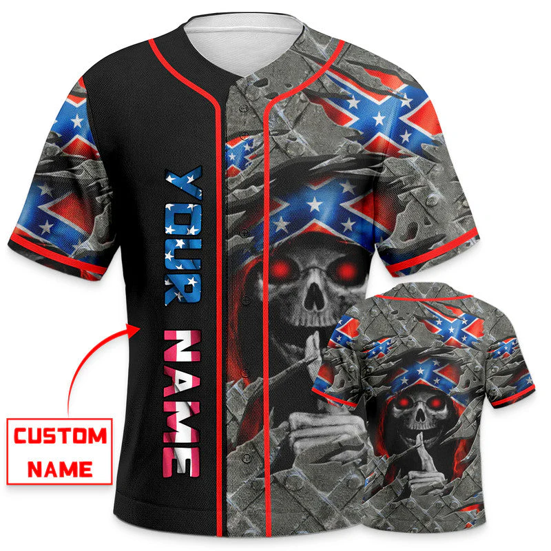 Patriotism CSA US Flag Shh Skull Custom Baseball Jersey