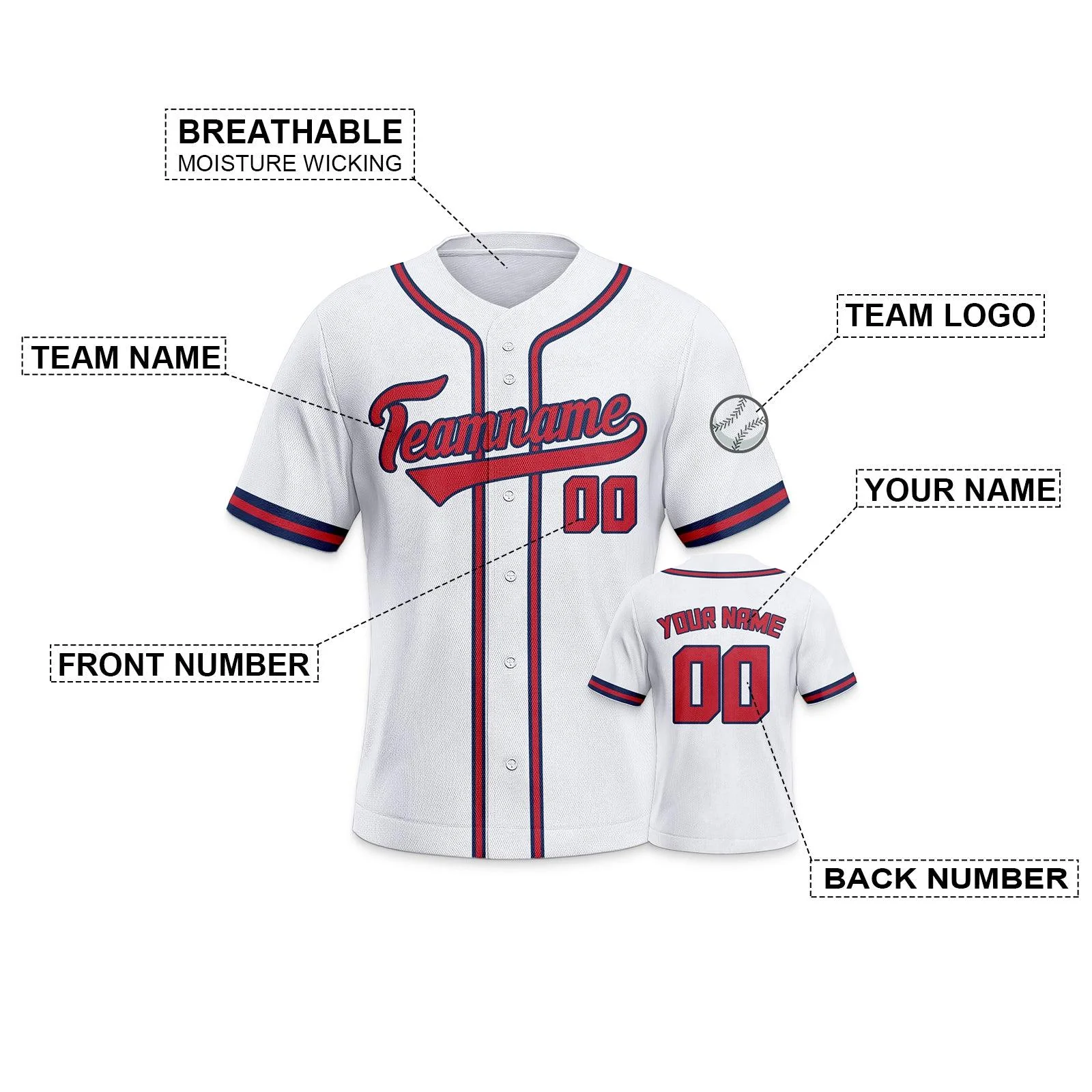 Custom White Red-Navy Authentic Classic Baseball Jersey