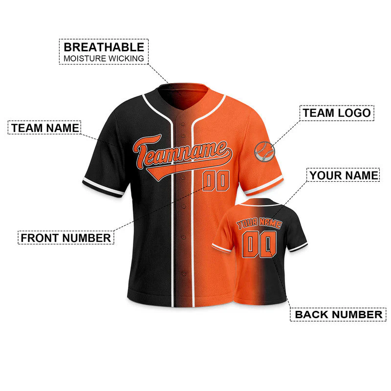 Custom Orange Black-White Authentic Split Fashion Baseball Jersey