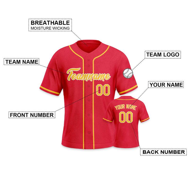 Custom Red Gold-White Authentic Baseball Jersey-3