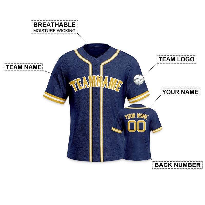 Custom Navy Gold-White Authentic Baseball Jersey-2