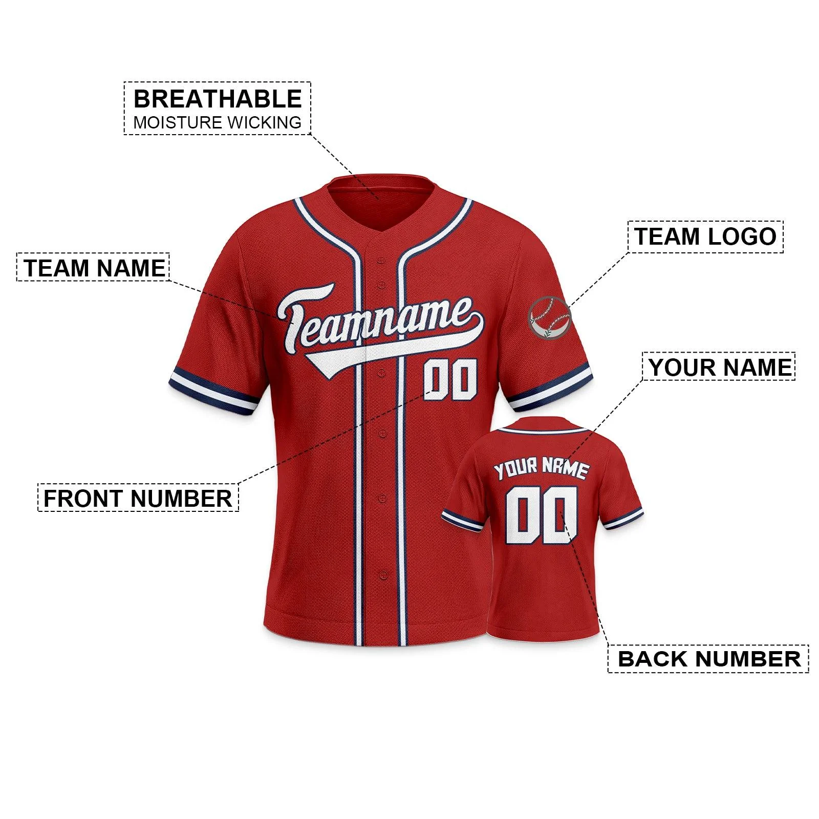 Custom Red White-Navy Authentic Classic Baseball Jersey