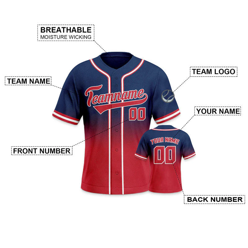 Custom Navy Red-White Authentic Fade Fashion Baseball Jersey-1
