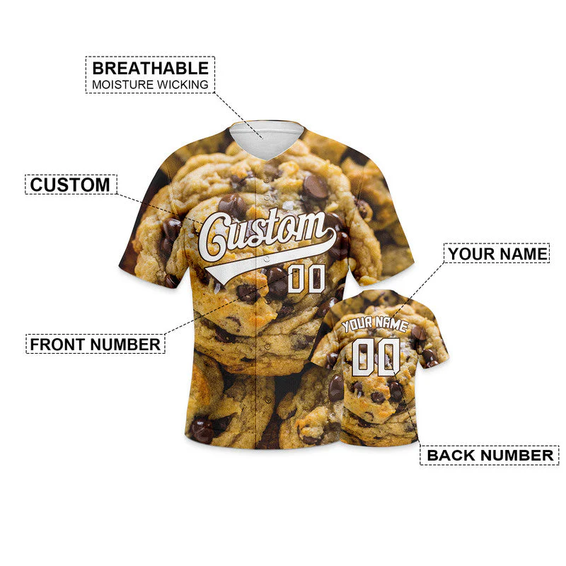 Custom Gold Brown-White 3D Pattern Design Cookies Authentic Baseball Jersey