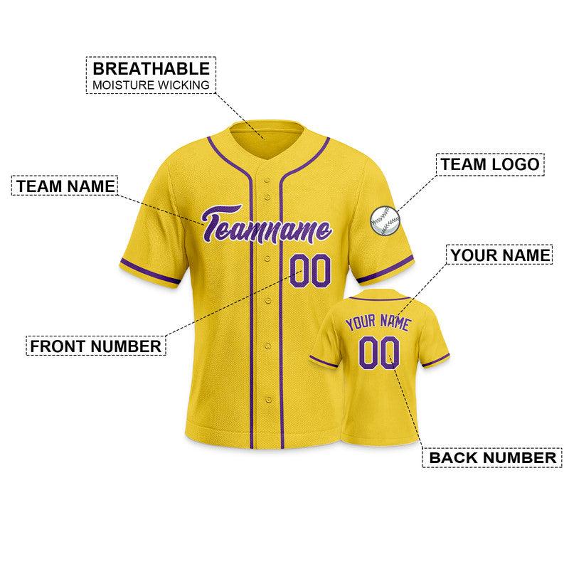 Custom Gold Purple-White Authentic Baseball Jersey-3