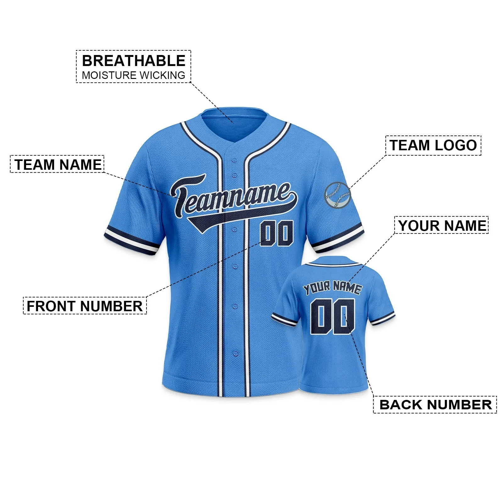 Custom Powder Blue Navy-White Authentic Baseball Jersey
