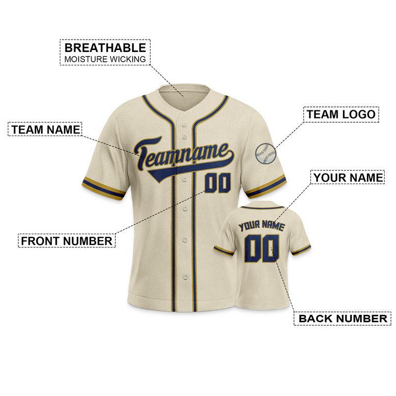 Custom Beige Navy-Gold Authentic Baseball Jersey