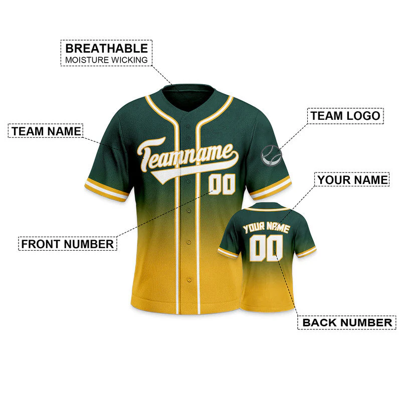 Custom Kelly Green Gold-White Authentic Fade Fashion Baseball Jersey