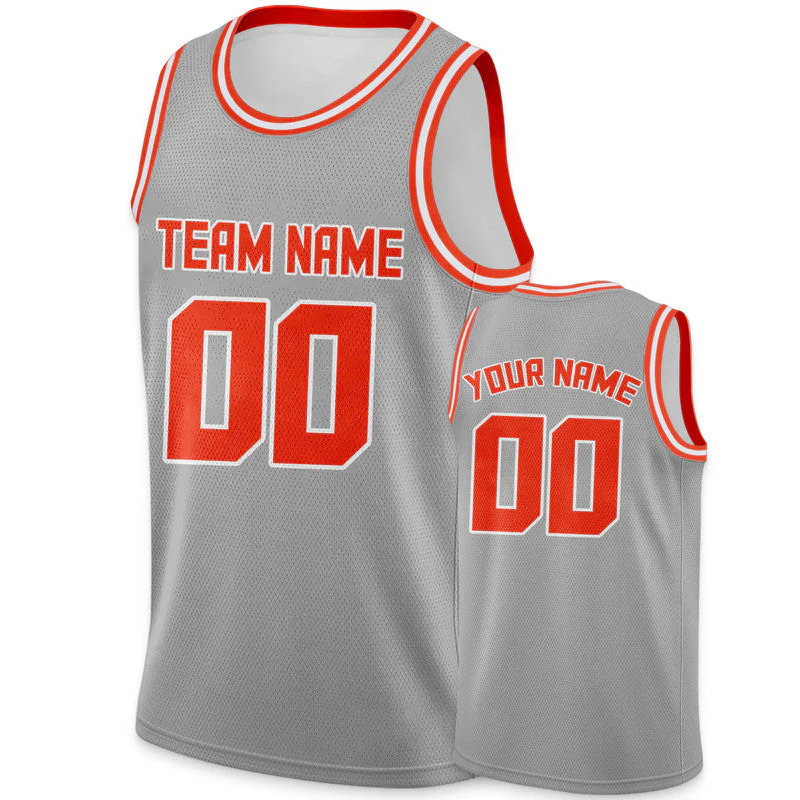 Custom Gray Orange Round Neck Rib-Knit Basketball Jersey