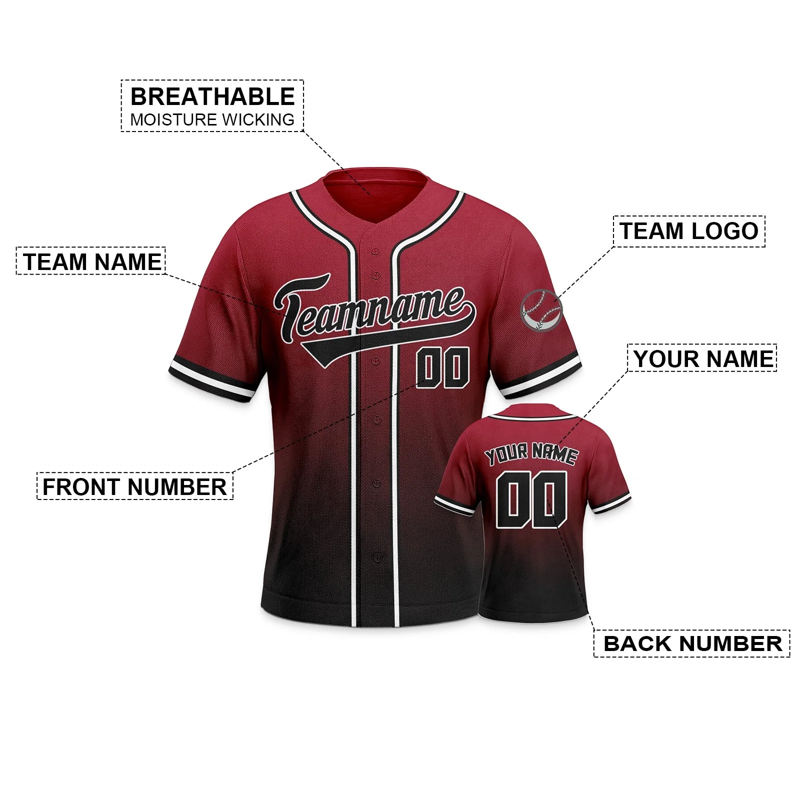 Custom Red Black-White Authentic Fade Fashion Baseball Jersey