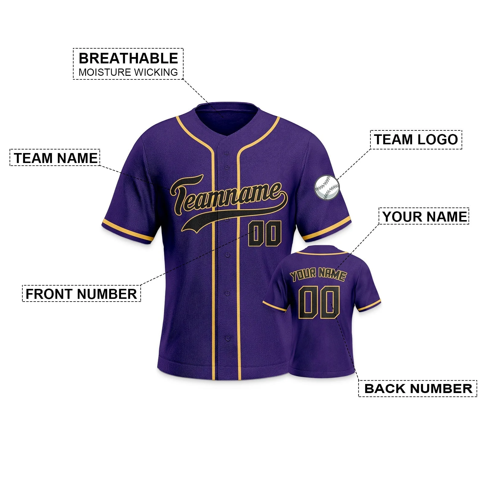 Custom Purple Black-Gold Authentic Classic Baseball Jersey