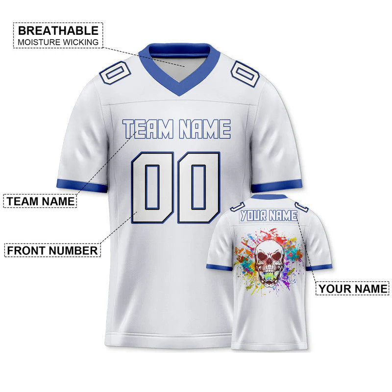 Custom White Royal-Red Authentic Skull Fashion Football Jersey